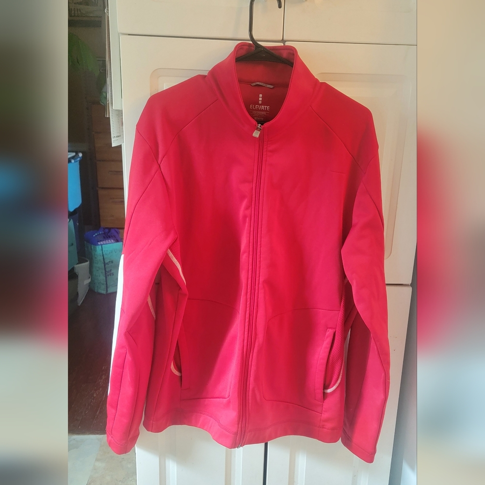 Solid Red Zip Up Jacket With Some White Striping … - image 2